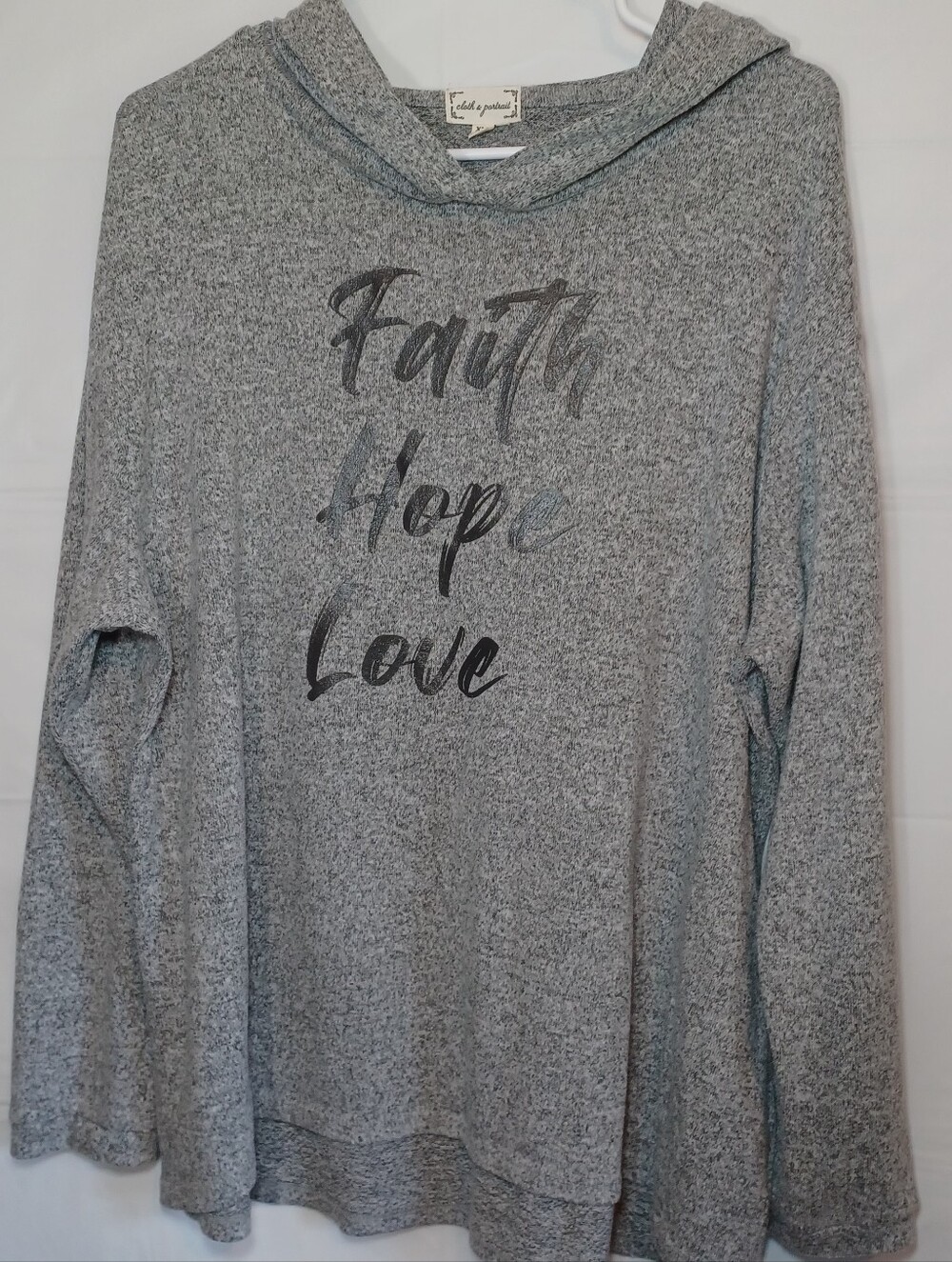 Faith Hope Love Gray Hooded Pullover By Cloth&Portrait Womens XXL  Christian
